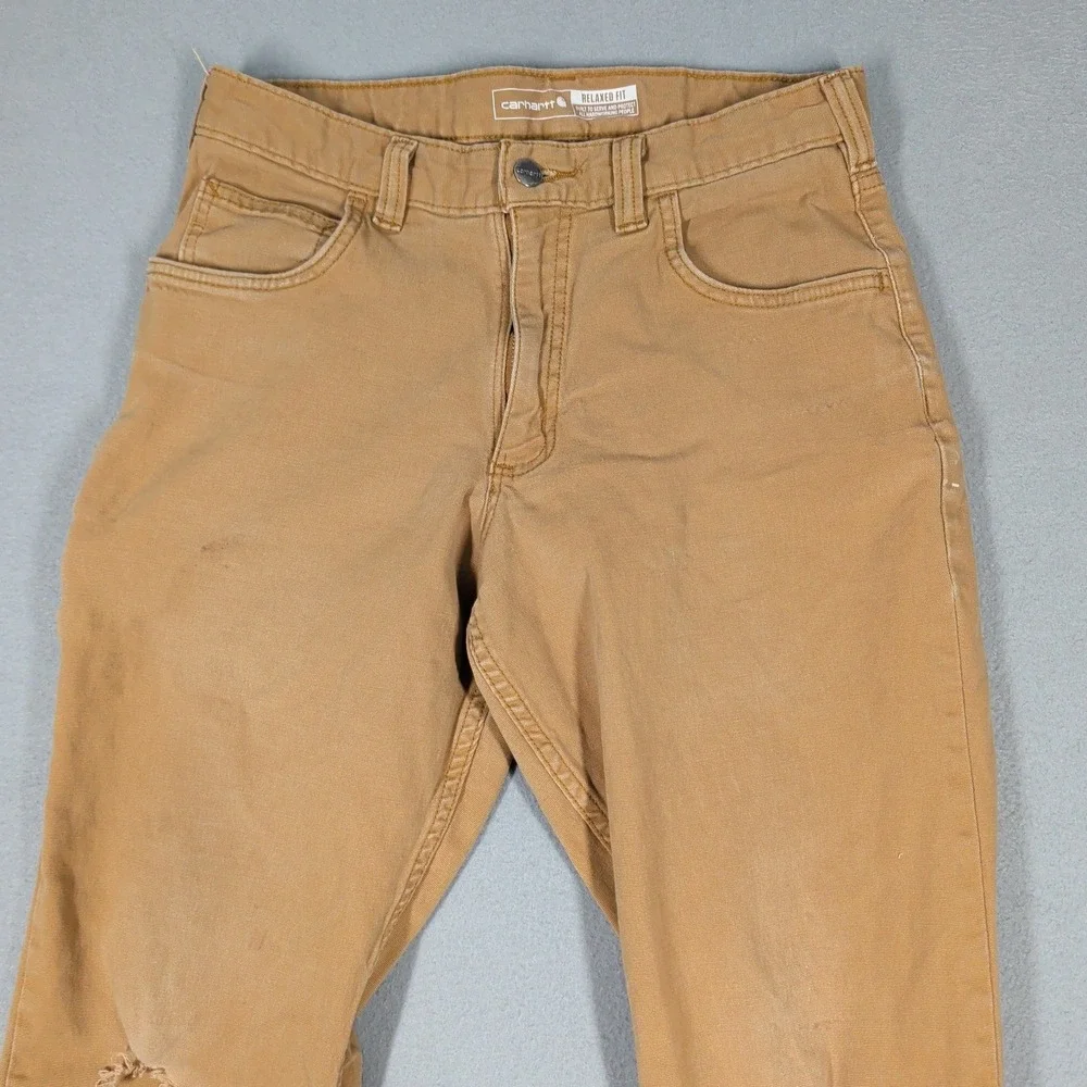 Carhartt Work‎ Pant Mens 31x32 Tan Rugged Flex Relaxed Fit BN2517-M Distressed